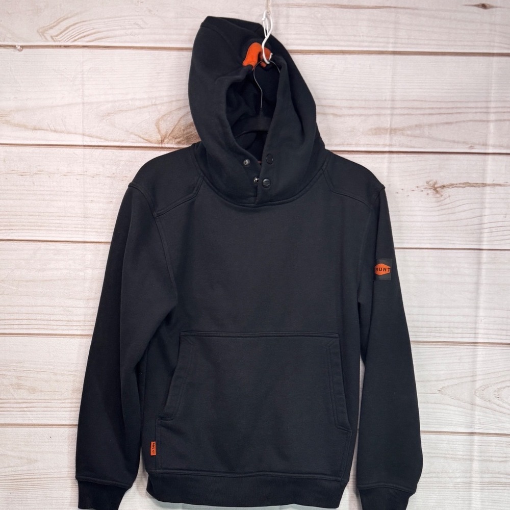 Brunt Workwear Mens XS Black Snap Neck Pullover Hoodie Sweatshirt Orange Trim